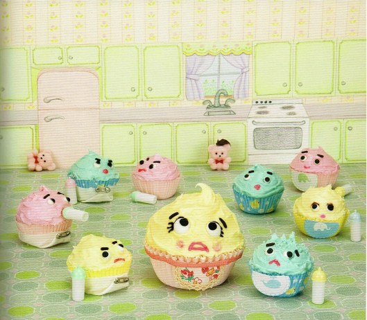Stressed out Mama Cupcake with a pack of little 'cakes. Photo from the book