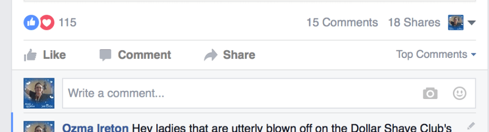 A picture of a Dollar Shave Club advert seen on Facebook